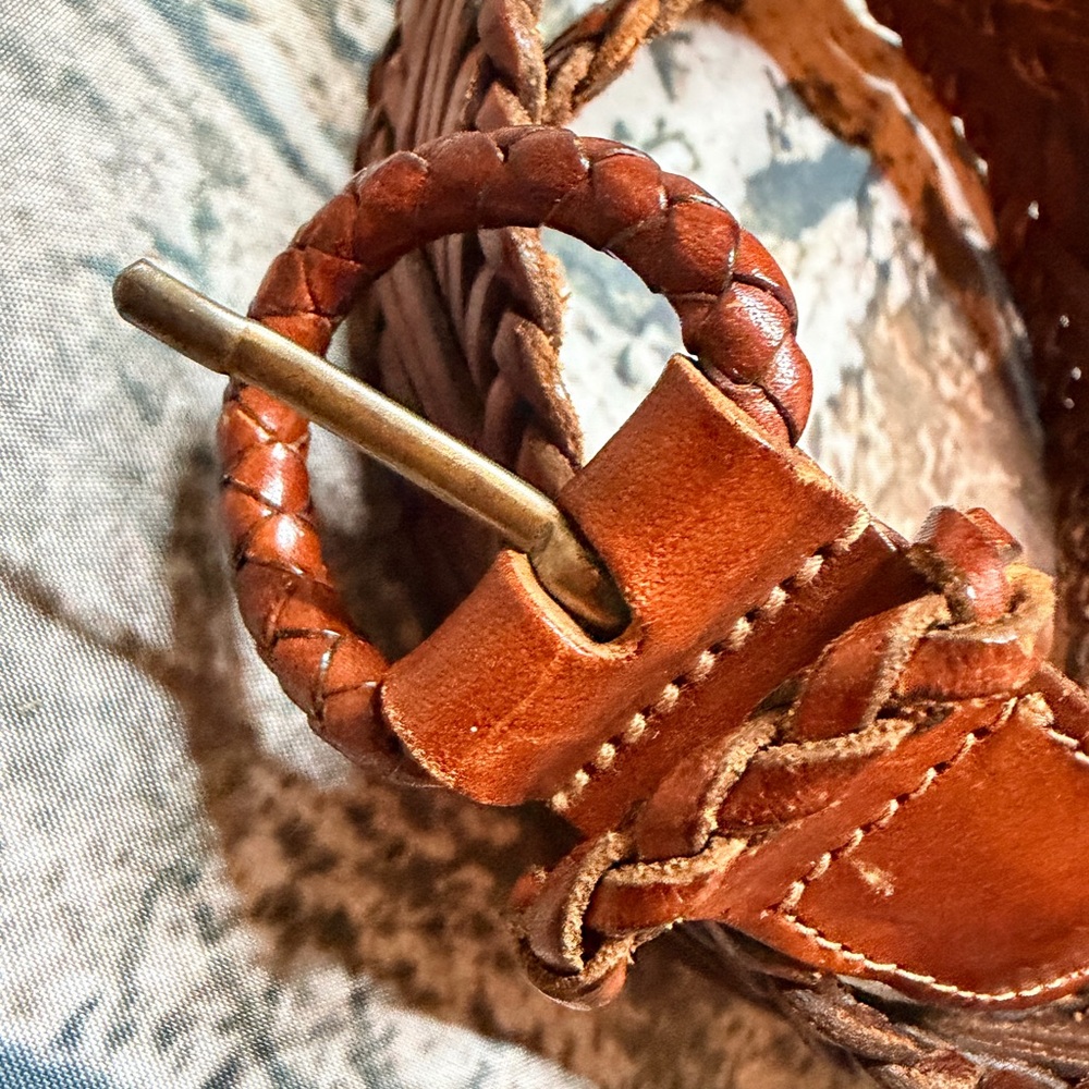 Eddie Bauer vintage‎ Woven Leather Belt size medium brown unisex